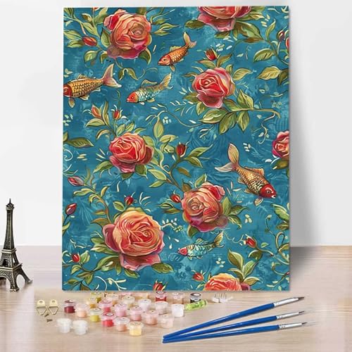 HENJGWEG Malen Nach Zahlen Erwachsene Blume - Anfänger Malen Nach Zahlen Kinder - Knitterfreie Leinwand, Pinsel und Acrylfarbe - Fisch DIY Handgemalt Ölgemälde Kit Als Geschenk 100 x 135 cm K-G von HENJGWEG