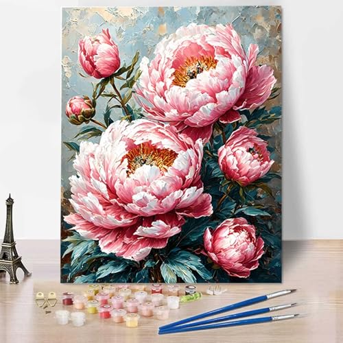 HENJGWEG Malen Nach Zahlen Erwachsene Blume - Anfänger Malen Nach Zahlen Kinder - Knitterfreie Leinwand, Pinsel und Acrylfarbe - Pfingstrose DIY Handgemalt Ölgemälde Kit Als Geschenk 100 x 135 cm D-8 von HENJGWEG