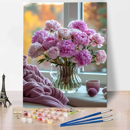 HENJGWEG Malen Nach Zahlen Erwachsene Blume - Anfänger Malen Nach Zahlen Kinder - Knitterfreie Leinwand, Pinsel und Acrylfarbe - Vase DIY Handgemalt Ölgemälde Kit Als Geschenk 100 x 135 cm R-M von HENJGWEG