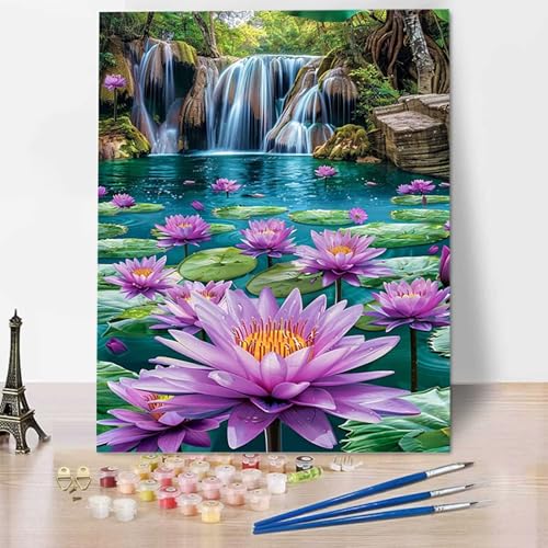 HENJGWEG Malen Nach Zahlen Erwachsene Fallen - Anfänger Malen Nach Zahlen Kinder - Knitterfreie Leinwand, Pinsel und Acrylfarbe - Lotus DIY Handgemalt Ölgemälde Kit Als Geschenk 100 x 135 cm F-2 von HENJGWEG