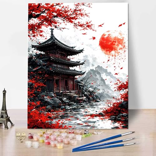 HENJGWEG Malen Nach Zahlen Erwachsene Japan - Anfänger Malen Nach Zahlen Kinder - Knitterfreie Leinwand, Pinsel und Acrylfarbe - Landschaft DIY Handgemalt Ölgemälde Kit Als Geschenk 100 x 135 cm M-3 von HENJGWEG