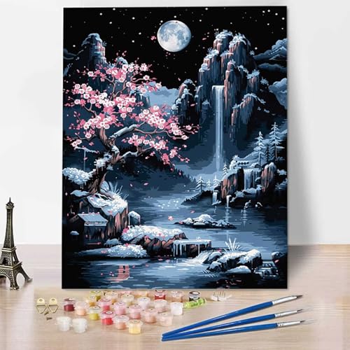 HENJGWEG Malen Nach Zahlen Erwachsene Landschaft - Anfänger Malen Nach Zahlen Kinder - Knitterfreie Leinwand, Pinsel und Acrylfarbe - Mond DIY Handgemalt Ölgemälde Kit Als Geschenk 100 x 135 cm 9-2 von HENJGWEG