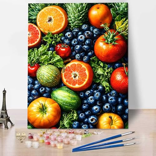 HENJGWEG Malen Nach Zahlen Erwachsene Obst - Anfänger Malen Nach Zahlen Kinder - Knitterfreie Leinwand, Pinsel und Acrylfarbe - Gemüse DIY Handgemalt Ölgemälde Kit Als Geschenk 100 x 135 cm V-S von HENJGWEG