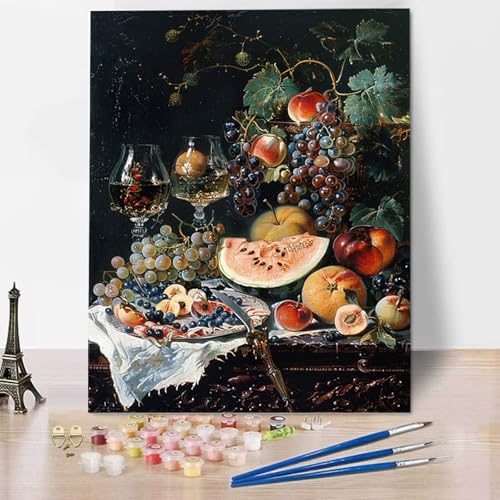 HENJGWEG Malen Nach Zahlen Erwachsene Obst - Anfänger Malen Nach Zahlen Kinder - Knitterfreie Leinwand, Pinsel und Acrylfarbe - Traube DIY Handgemalt Ölgemälde Kit Als Geschenk 100 x 135 cm X-6 von HENJGWEG