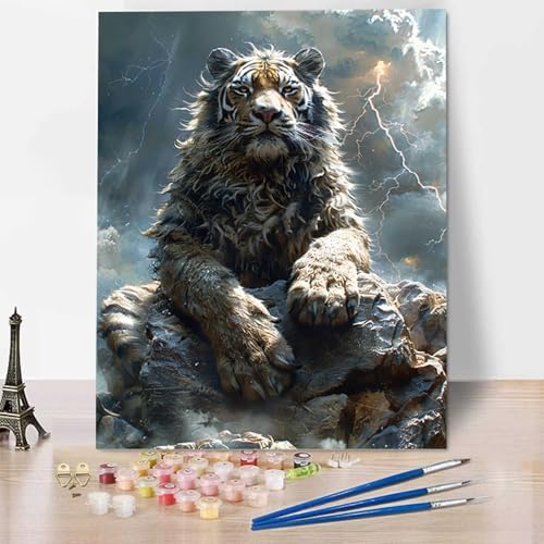 HENJGWEG Malen Nach Zahlen Erwachsene Tier, Malen Nach Zahlen Kinder Tiger DIY Handgemalt Ölgemälde Kit für Anfänger und Erwachsene, Christmas gift, Acrylpigment, für Geschenk Home Deko (70x95cm) Y-C von HENJGWEG