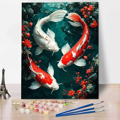 HENJGWEG Malen Nach Zahlen Erwachsene Tier - Anfänger Malen Nach Zahlen Kinder - Knitterfreie Leinwand, Pinsel und Acrylfarbe - Fisch DIY Handgemalt Ölgemälde Kit Als Geschenk 100 x 135 cm J-3 von HENJGWEG