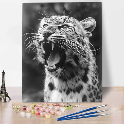 HENJGWEG Malen Nach Zahlen Erwachsene Tier - Anfänger Malen Nach Zahlen Kinder - Knitterfreie Leinwand, Pinsel und Acrylfarbe - Leopard DIY Handgemalt Ölgemälde Kit Als Geschenk 100 x 135 cm 8-6 von HENJGWEG