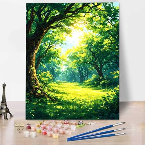 HENJGWEG Malen Nach Zahlen Erwachsene Wald - Anfänger Malen Nach Zahlen Kinder - Knitterfreie Leinwand, Pinsel und Acrylfarbe - Landschaft DIY Handgemalt Ölgemälde Kit Als Geschenk 100 x 135 cm 5-9 von HENJGWEG