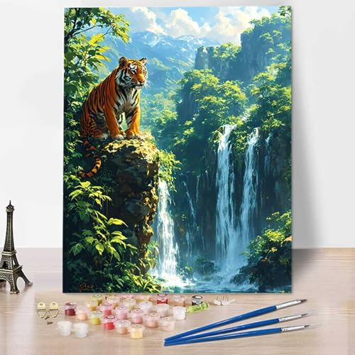 HENJGWEG Malen Nach Zahlen Erwachsene Wald - Anfänger Malen Nach Zahlen Kinder - Knitterfreie Leinwand, Pinsel und Acrylfarbe - Tiger DIY Handgemalt Ölgemälde Kit Als Geschenk 100 x 135 cm E-0 von HENJGWEG