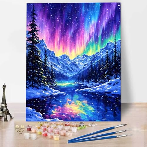 HENJGWEG Malen Nach Zahlen Erwachsene Winter - Anfänger Malen Nach Zahlen Kinder - Knitterfreie Leinwand, Pinsel und Acrylfarbe - Aurora DIY Handgemalt Ölgemälde Kit Als Geschenk 100 x 135 cm 8-D von HENJGWEG