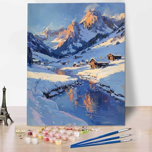 HENJGWEG Malen Nach Zahlen Erwachsene Winter - Anfänger Malen Nach Zahlen Kinder - Knitterfreie Leinwand, Pinsel und Acrylfarbe - Landschaft DIY Handgemalt Ölgemälde Kit Als Geschenk 100 x 135 cm D-8 von HENJGWEG