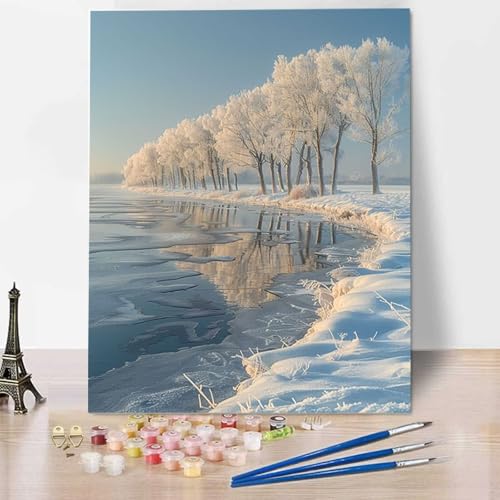 HENJGWEG Malen Nach Zahlen Erwachsene Winter - Anfänger Malen Nach Zahlen Kinder - Knitterfreie Leinwand, Pinsel und Acrylfarbe - Landschaft DIY Handgemalt Ölgemälde Kit Als Geschenk 100 x 135 cm W-3 von HENJGWEG