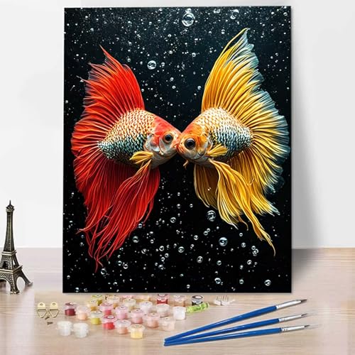 HENJGWEG Malen nach Zahlen Tier Erwachsene Malen nach Zahlen Kits auf Leinwand Malen Nach Zahlen Kinder Fisch Öl Hand Malerei mit Pinseln Malerei Kits Erwachsene Kunsthandwerk für Zuhause 50x65cm 1-8 von HENJGWEG