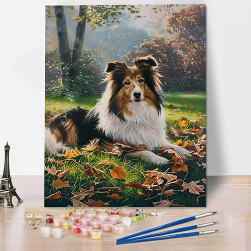 HENJGWEG Malen nach Zahlen Tier Erwachsene Malen nach Zahlen Kits auf Leinwand Malen Nach Zahlen Kinder Hund Öl Hand Malerei mit Pinseln Malerei Kits Erwachsene Kunsthandwerk für Zuhause 50x65cm 8-0 von HENJGWEG