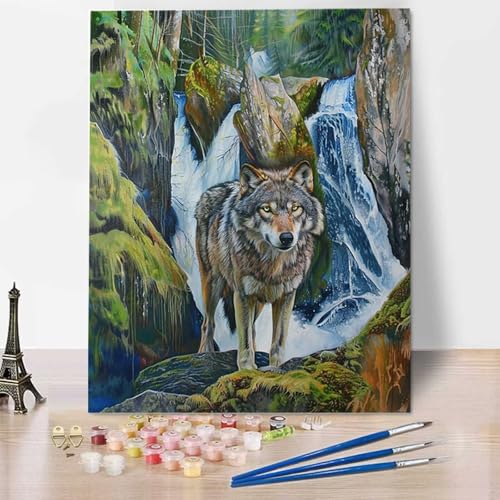 HENJGWEG Malen nach Zahlen Wald Erwachsene Malen nach Zahlen Kits auf Leinwand Malen Nach Zahlen Kinder Wolf Öl Hand Malerei mit Pinseln Malerei Kits Erwachsene Kunsthandwerk für Zuhause 50x65cm U-P von HENJGWEG