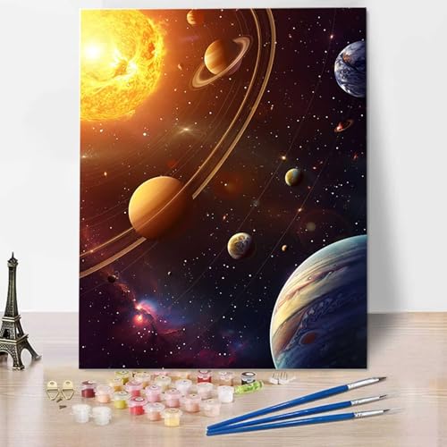 HENJGWEG Planet Malen Nach Zahlen ab 5 6 7 Jahre Mädchen Rahmenlos - Malen Nach Zahlen Erwachsene Galaxis Malen Nach Zahlen für Kinder Acrylfarben, für kreative Heimdekoration, Geschenk 60x80cm 7-N von HENJGWEG