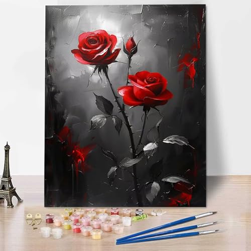 HENJGWEG Rose Malen Nach Zahlen Erwachsene Blume Malen Nach Zahlen Kinder DIY Ölgemälde Leinwand Set mit Pinsel und Acrylpigment für Frauen Home Deko Geburtstag Weihnachten Geschenk - 50 x 65 cm A-M von HENJGWEG