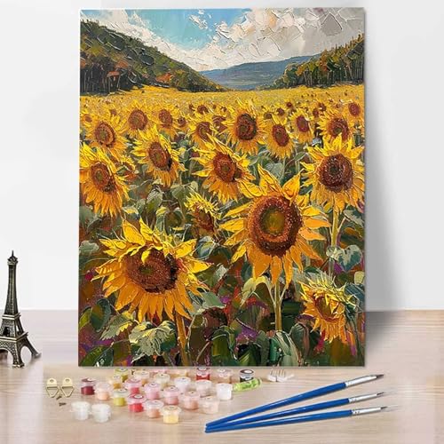 HENJGWEG Sonnenblume Malen Nach Zahlen Erwachsene, Malen Nach Zahlen Kinder DIY Handgemalt Ölgemälde Kit für Anfänger und Erwachsene Mit Pinseln und Acrylfarbe, Ohne Rahmen 40x50cm Landschaft R-8 von HENJGWEG