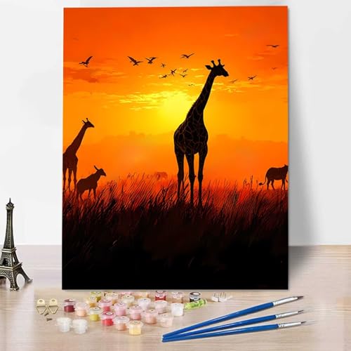 HENJGWEG Sonnenuntergang Malen Nach Zahlen Kinder Erwachsene Anfänger, Malen Nach Zahlen Erwachsene Tier Handgemalt Ölgemälde Kit für Mädchen Jungen ab 5 6 7 8 9 Jahre, als einen Geschenk 70x95cm Y-6 von HENJGWEG