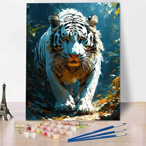 HENJGWEG Tiger Malen Nach Zahlen Stück ab 5 6 7 8 9 Jahre Mädchen und Jungen - DIY Malen Nach Zahlen Tier Malen Nach Zahlen Erwachsene für Kinder und Anfänger mit Pinsel und Acrylfarben (30x40cm) K-P von HENJGWEG