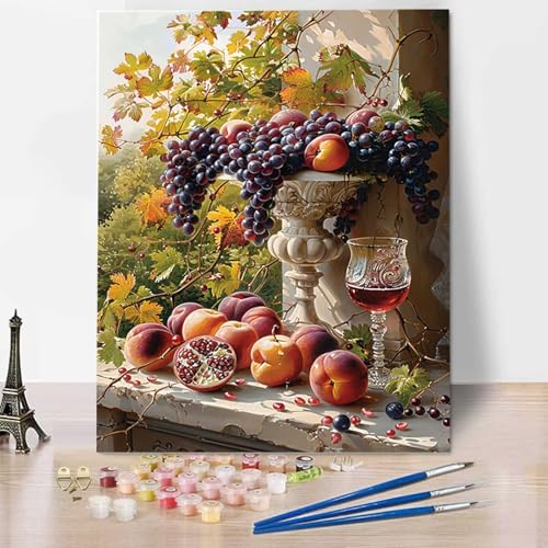 HENJGWEG Traube Malen Nach Zahlen Erwachsene Obst Malen Nach Zahlen Kinder DIY Ölgemälde Leinwand Set mit Pinsel und Acrylpigment für Frauen Home Deko Geburtstag Weihnachten Geschenk - 50 x 65 cm F-2 von HENJGWEG