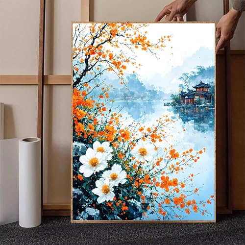 Herbst Diamond Painting XXL 60x80cm, Crystal Art Landschaft Diamond Painting Erwachsene 5D DIY Mosaikherstellung Stickerei Kreuzstich Malerei Kits für Zimmer Deko Wohnzimmer, Geschenke -h251XA von HENJGWEG