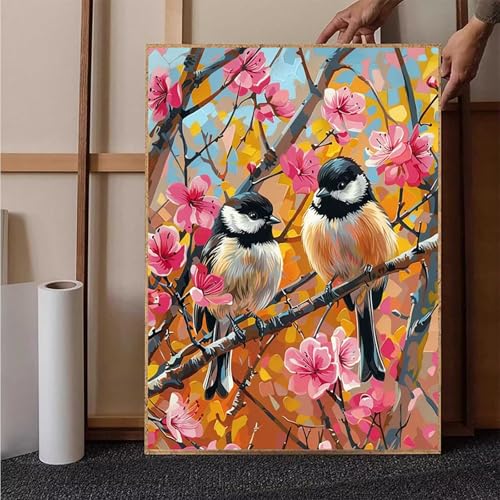 Kirschblüten Diamond Painting XXL 20x30 cm, Vogel Diamond Painting Erwachsene Bastelset, Diamond Painting Kinder Anfänger Mosaikherstellung Stickerei Kreuzstich Malerei Kits für Deko Wohnzimmer 2-5 von HENJGWEG