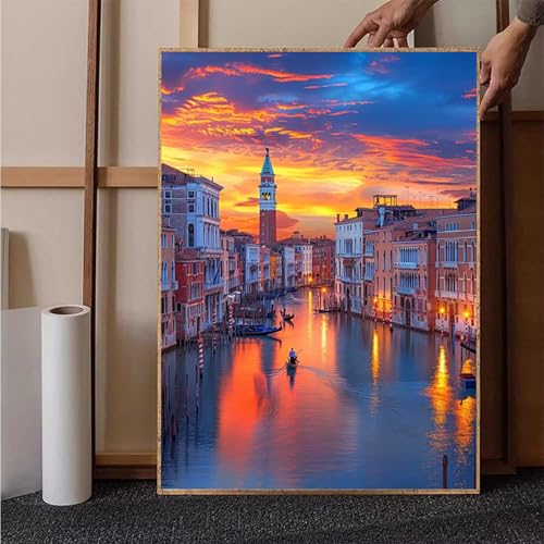 Landschaft Diamond Painting XXL (20x30cm), Venedig Diamond Painting Erwachsene Bastelset, Diamond Painting Kinder Anfänger Mosaikherstellung Stickerei Kreuzstich Malerei Kits für Deko Wohnzimmer 4-5 von HENJGWEG