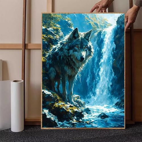 Landschaft Diamond Painting XXL 60 x 80 cm, Crystal Art Wolf Diamond Painting Erwachsene 5D DIY Mosaikherstellung Stickerei Kreuzstich Malerei Kits für Zimmer Deko Wohnzimmer, Geschenke -h251FJ von HENJGWEG