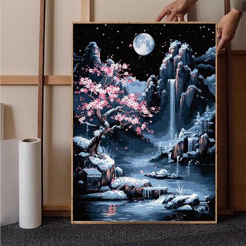 Landschaft Diamond Painting XXL 60x80cm, Mond Diamond Painting Erwachsene Bastelset, Diamond Painting Kinder Anfänger Mosaikherstellung Stickerei Kreuzstich Malerei Kits für Zimmer Deko Wohnzimmer S-3 von HENJGWEG