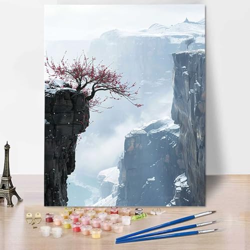 Landschaft Diy malen nach zahlen erwachsene Winter Malen Nach Zahlen Bild für Erwachsene Groß Diy Ölgemälde Kit für Anfänger, Malen Nach Zahlen Kinder Knitterfreie Leinwand (Rahmenlos) 60x80cm 8-1 von HENJGWEG