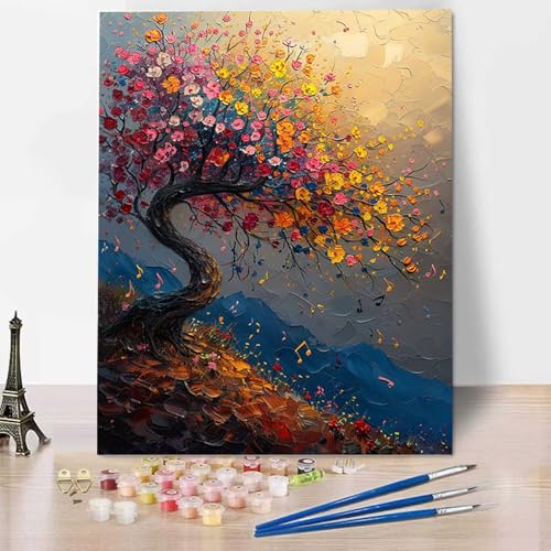 Landschaft Malen Nach Zahlen Erwachsene, Painting By Numbers, DIY Baum Leinwand Ölgemälde Set, Malen Nach Zahlen Kinder Perfekt für Home Wand Dekoration und Geschenke (ohne Rahmen) 50x65cm Z-9 von HENJGWEG