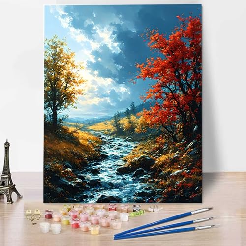 Landschaft Malen Nach Zahlen Erwachsene, Painting By Numbers, DIY Herbst Leinwand Ölgemälde Set, Malen Nach Zahlen Kinder Perfekt für Home Wand Dekoration und Geschenke (ohne Rahmen) 50x65cm 7-G von HENJGWEG