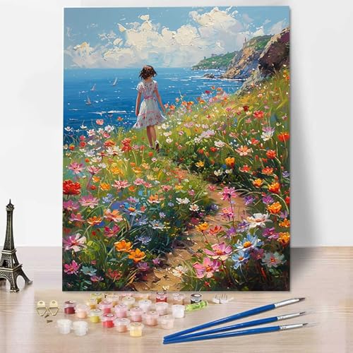 Landschaft Malen Nach Zahlen Erwachsene, Painting By Numbers, DIY Meer Leinwand Ölgemälde Set, Malen Nach Zahlen Kinder Perfekt für Home Wand Dekoration und Geschenke (ohne Rahmen) 50x65cm Z-T von HENJGWEG