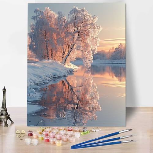 Landschaft Malen Nach Zahlen Erwachsene Winter Malen Nach Zahlen Kinder DIY Ölgemälde Leinwand Set mit Pinsel und Acrylpigment für Frauen Home Deko Geburtstag Weihnachten Geschenk - 70x95cm 6-X von HENJGWEG