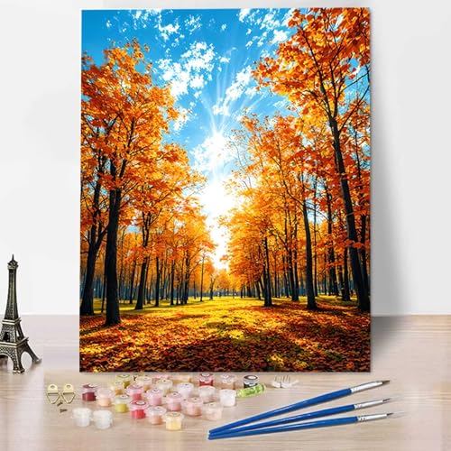 Landschaft Malen Nach Zahlen Stück ab 5 6 7 8 9 Jahre Mädchen und Jungen - DIY Malen Nach Zahlen Herbst Malen Nach Zahlen Erwachsene für Kinder und Anfänger mit Pinsel und Acrylfarben (30x40cm) 2-G von HENJGWEG