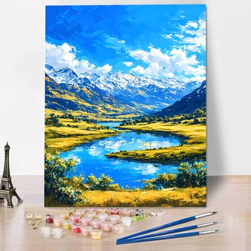 Landschaft Malen Nach Zahlen Stück ab 5 6 7 8 9 Jahre Mädchen und Jungen - DIY Malen Nach Zahlen Wiese Malen Nach Zahlen Erwachsene für Kinder und Anfänger mit Pinsel und Acrylfarben (30x40cm) 2-4 von HENJGWEG