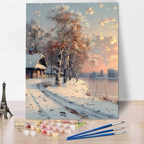 Landschaft Malen Nach Zahlen Stück ab 5 6 7 8 9 Jahre Mädchen und Jungen - DIY Malen Nach Zahlen Winter Malen Nach Zahlen Erwachsene für Kinder und Anfänger mit Pinsel und Acrylfarben (30x40cm) T-2 von HENJGWEG