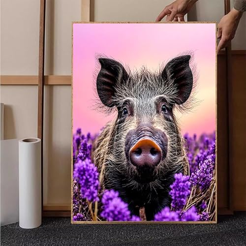 Lavendel Diamond Painting XXL 40x55cm, Schwein Diamond Painting Erwachsene Bastelset, Diamond Painting Kinder Anfänger Mosaikherstellung Stickerei Kreuzstich Malerei Kits für Deko Wohnzimmer R-3 von HENJGWEG