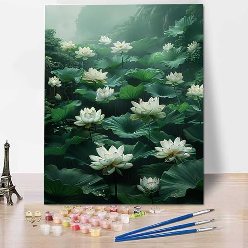 Lotus Malen Nach Zahlen Stück ab 5 6 7 8 9 Jahre Mädchen und Jungen - DIY Malen Nach Zahlen Blume Malen Nach Zahlen Erwachsene für Kinder und Anfänger mit Pinsel und Acrylfarben (30x40cm) 4-G von HENJGWEG