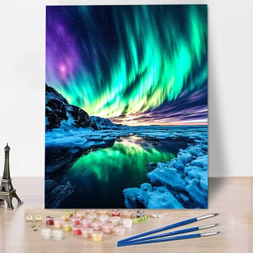 Malen Nach Zahlen Erwachsene Arktis, Mit Knitterfreie Leinwand, Pinsel und Acrylfarbe - Malen Nach Zahlen Kinder Aurora DIY Handgemalt Ölgemälde Kit für Heimdekoration, Geschenk (100x135cm) 5-X von HENJGWEG