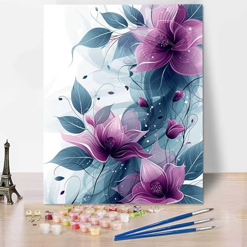 Malen Nach Zahlen Erwachsene Blume, Malen Nach Zahlen Kinder Blatt DIY Handgemalt Ölgemälde Kit für Anfänger und Erwachsene, Christmas gift, Acrylpigment, für Geschenk Home Deko (70x95cm) 0-T von HENJGWEG