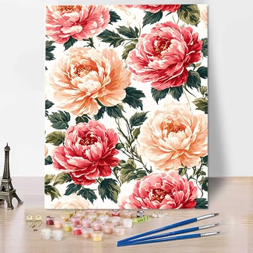 Malen Nach Zahlen Erwachsene Blume, Mit Knitterfreie Leinwand, Pinsel und Acrylfarbe - Malen Nach Zahlen Kinder Pfingstrose DIY Handgemalt Ölgemälde Kit für Heimdekoration, Geschenk (100x135cm) Q-3 von HENJGWEG