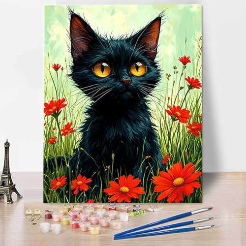 Malen Nach Zahlen Erwachsene Blume - DIY Katze Malen Nach Zahlen Kinder Handgemalt Ölgemälde Kit für Anfänger, Mit Pinseln und Acrylfarbe Handgemalt Ölgemälde Kit Als Geschenk 30x40cm (Rahmenlos) K-6 von HENJGWEG