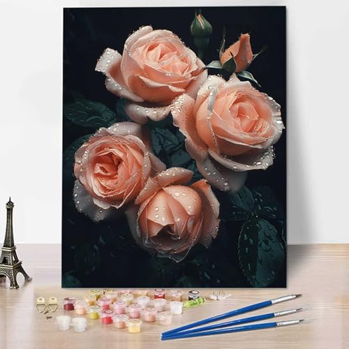 Malen Nach Zahlen Erwachsene Blume - DIY Rose Malen Nach Zahlen Kinder Handgemalt Ölgemälde Kit für Anfänger, Mit Pinseln und Acrylfarbe Handgemalt Ölgemälde Kit Als Geschenk 30x40cm (Rahmenlos) G-C von HENJGWEG