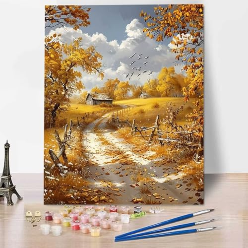 Malen Nach Zahlen Erwachsene Herbst, Malen Nach Zahlen Kinder Landschaft DIY Handgemalt Ölgemälde Kit für Anfänger und Erwachsene, Christmas gift, Acrylpigment, für Geschenk Home Deko (70x95cm) 5-A von HENJGWEG