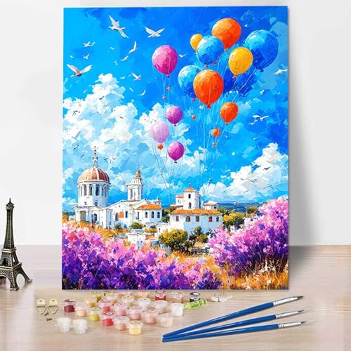 Malen Nach Zahlen Erwachsene Himmel - DIY Landschaft Malen Nach Zahlen Kinder Handgemalt Ölgemälde Kit für Anfänger, Mit Pinseln und Acrylfarbe Handgemalt Ölgemälde Kit Als Geschenk 30x40cm P-A von HENJGWEG