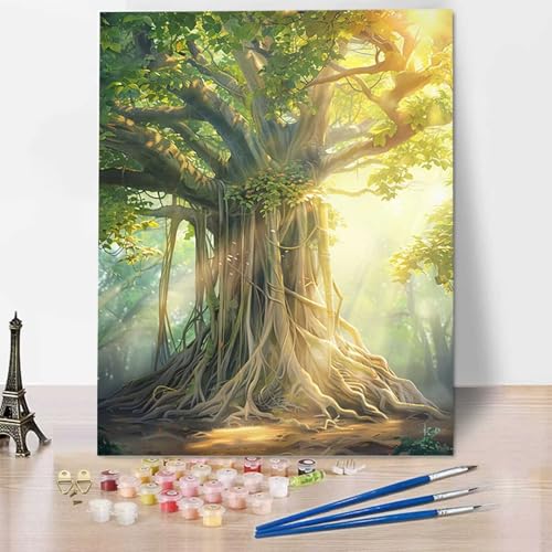 Malen Nach Zahlen Erwachsene Landschaft, Mit Knitterfreie Leinwand, Pinsel und Acrylfarbe - Malen Nach Zahlen Kinder Baum DIY Handgemalt Ölgemälde Kit für Heimdekoration, Geschenk (100x135cm) K-3 von HENJGWEG