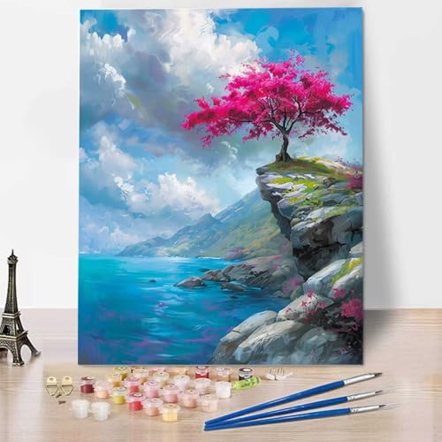 Malen Nach Zahlen Erwachsene Landschaft - DIY Baum Malen Nach Zahlen Kinder Handgemalt Ölgemälde Kit für Anfänger, Mit Pinseln und Acrylfarbe Handgemalt Ölgemälde Kit Als Geschenk 30x40cm L-K von HENJGWEG