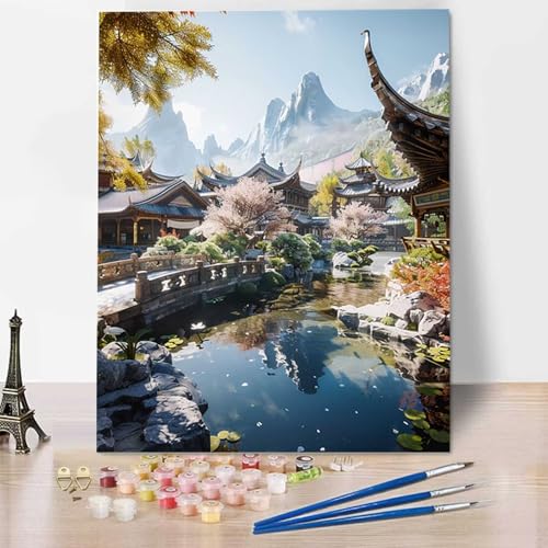 Malen Nach Zahlen Erwachsene Landschaft - DIY Japan Malen Nach Zahlen Kinder Handgemalt Ölgemälde Kit für Anfänger, Mit Pinseln und Acrylfarbe Handgemalt Ölgemälde Kit Als Geschenk 30x40cm 4-E von HENJGWEG